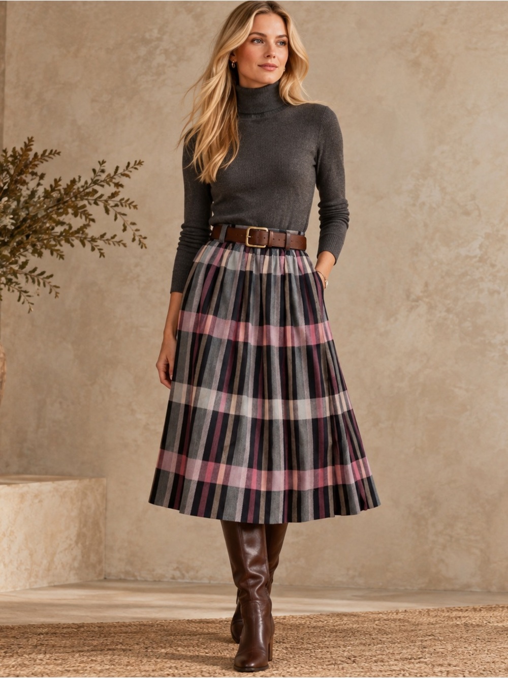 Vintage Pleated A Line Wool Blend Skirt Size 14